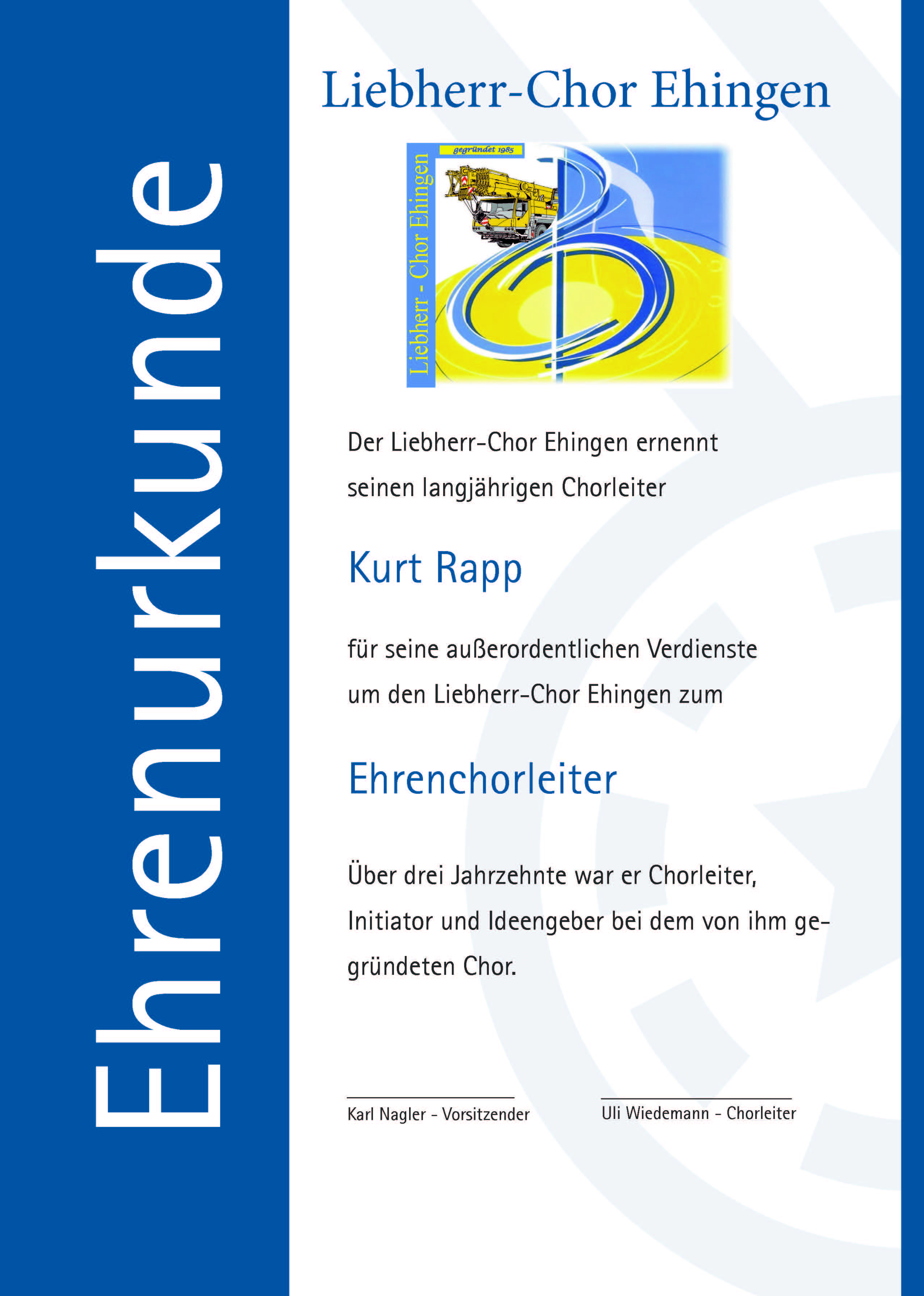 Liebherr Chor Ehingen Gott achtet mich, wenn ich arbeite aber er
